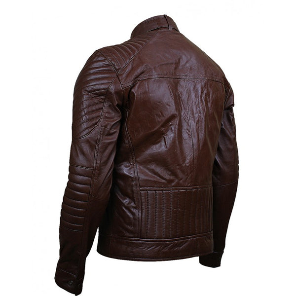 Mens Dubble Zipper Pocket Brown Leather Jacket