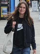 Keira Knightley Navy Blue Bomber Jacket
