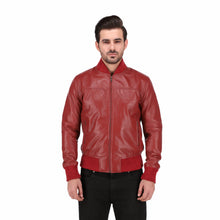 Men's Maroon Cafe Racer Lambskin Leather Bomber Jacket