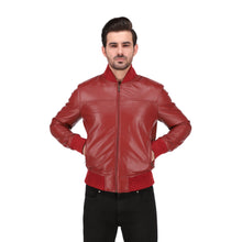 Men's Maroon Cafe Racer Lambskin Leather Bomber Jacket