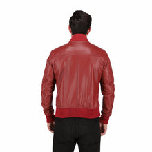 Men's Maroon Cafe Racer Lambskin Leather Bomber Jacket
