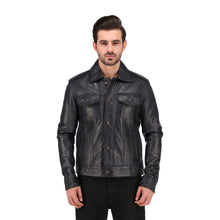 Mens Black Brown Real Lambskin Leather Trucker Jacket