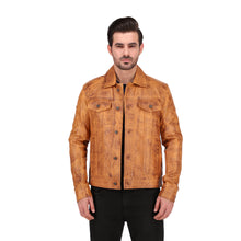 Mens Black Brown Real Lambskin Leather Trucker Jacket