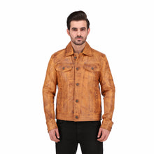 Mens Black Brown Real Lambskin Leather Trucker Jacket