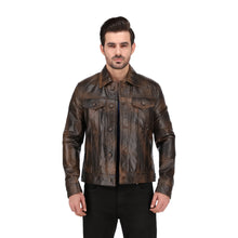 Mens Black Brown Real Lambskin Leather Trucker Jacket