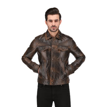 Mens Black Brown Real Lambskin Leather Trucker Jacket