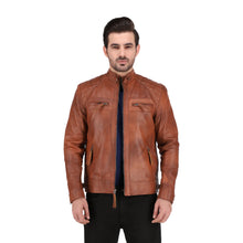 Men's Cognac Black Brown Quilted Cafe Racer Leather Jacket
