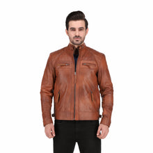Men's Cognac Black Brown Quilted Cafe Racer Leather Jacket
