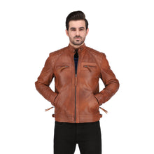 Men's Cognac Black Brown Quilted Cafe Racer Leather Jacket