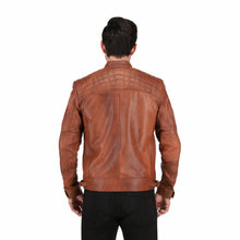 Men's Cognac Black Brown Quilted Cafe Racer Leather Jacket