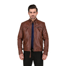 Men's Cognac Black Brown Quilted Cafe Racer Leather Jacket