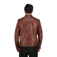 Men's Cognac Black Brown Quilted Cafe Racer Leather Jacket