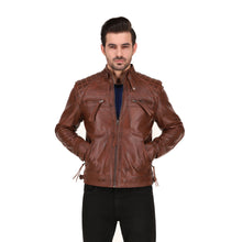 Men's Cognac Black Brown Quilted Cafe Racer Leather Jacket