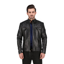 Men's Cognac Black Quilted Cafe Racer Leather Jacket