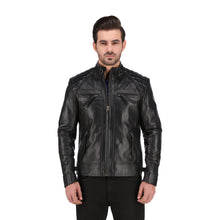 Men's Cognac Black Brown Quilted Cafe Racer Leather Jacket
