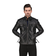 Men's Cognac Black Brown Quilted Cafe Racer Leather Jacket