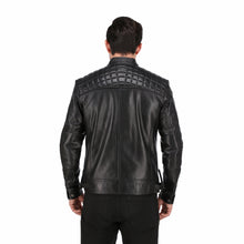 Men's Cognac Black Brown Quilted Cafe Racer Leather Jacket