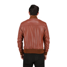 Men's Tan Brown Cafe Racer Lambskin Leather Bomber Jacket