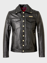 Leather Trucker Jacket Black with Gold Parts