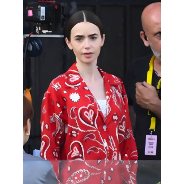 Lily Collins Emily In Paris S05 Red Paisley Blazer