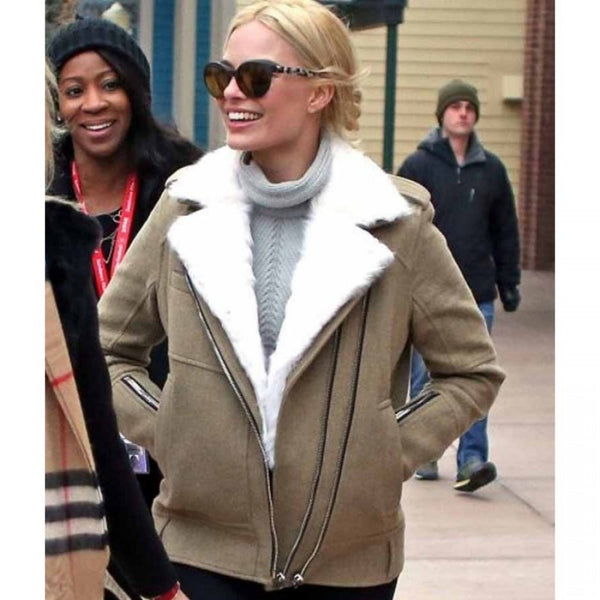 Margot Robbie Grey Aviator Jacket