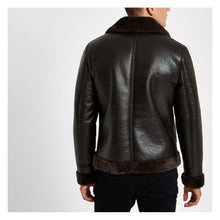 Men Brown Shearling Genuine Leather Aviator Jacket