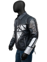 Men Studded Black Leather Jacket
