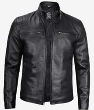 Men's Black Lambskin Leather Cafe Racer Jacket
