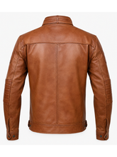 Men’s Antique Cognac Distressed Leather Café Racer Jacket