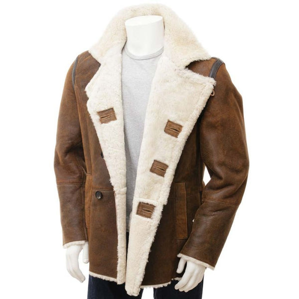 Mens Distressed Brown Double Breasted Coat