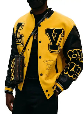 Mens Louis Vuitton Yellow Versity Leather Jacket