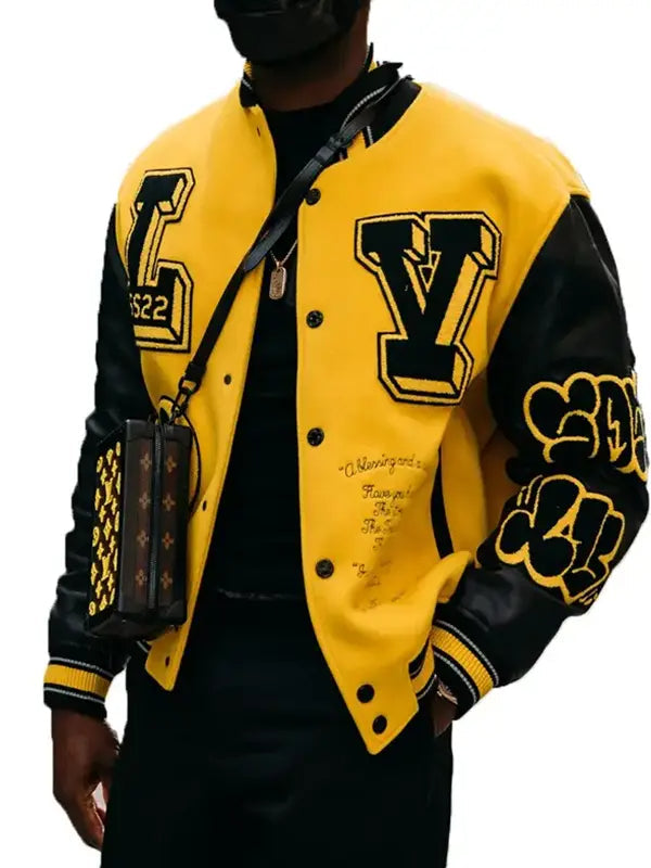 Mens Louis Vuitton Yellow Versity Leather Jacket