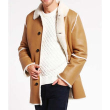 Mens Tan Brown Shearling Car Coat