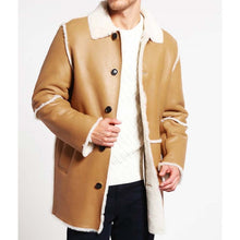 Mens Tan Brown Shearling Car Coat