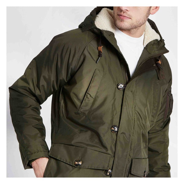 Mens Lee Dark Green  Fur Trim Parka Jacket