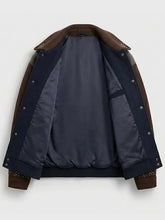  Wool Studded Navy and Brown Varsity Jacket