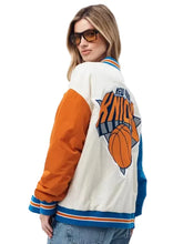 Cream-themed Knicks champions snap-front bomber jacket