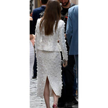 Emily In Paris S4 Lily Collins white applique blazer and skirt suit