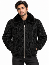 Persian Lamb Fur Jacket Black Luxury Bomber Style