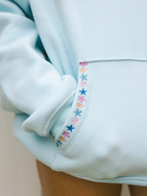 Pink Palm Puff Chase the Sun Relaxed Hoodie Sky Blue Beaded Beach Sweatshirt