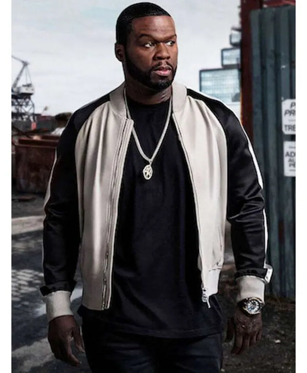 Black and white leather jacket inspired by 50 Cent