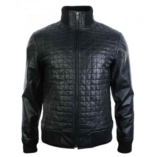 Retro Slim Fit Black Quilted Bomber Jacket