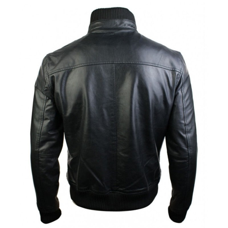 Retro Slim Fit Black Quilted Bomber Jacket