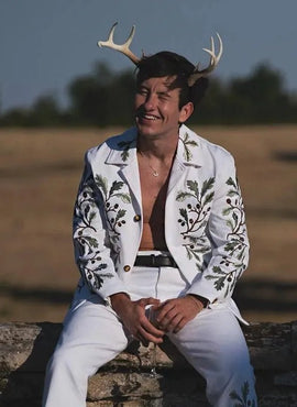 Saltburn Oliver Quick Green Leaf Embroidery Cotton Jacket