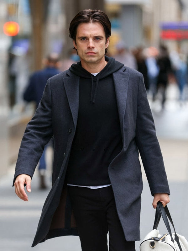 Sharper 2023 Sebastian Stan Gray Coat