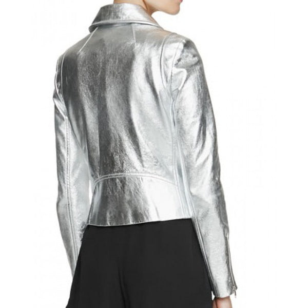 Silver Stylish Leather Jacket For Women