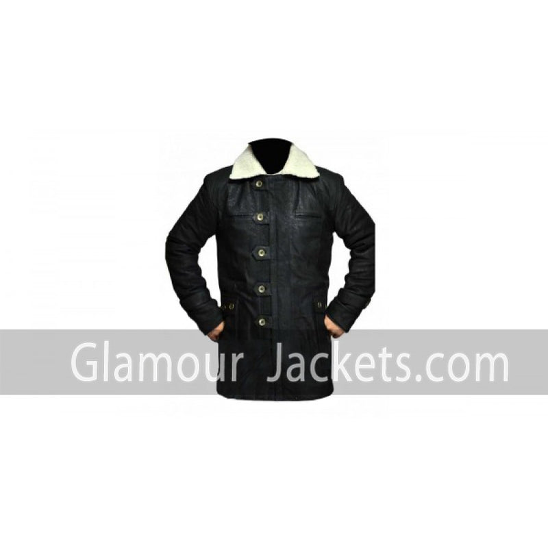 Men Black Snuffed Nubik Leather Coat With Shearling