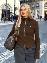 Kelehan Long Sleeve Zip Front Jacket Stonewashed Brown