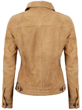 Women's Light Tan Suede Leather Trucker Jacket
