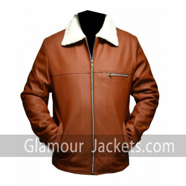 Tan Brown Faux Shearling Leather Jacket